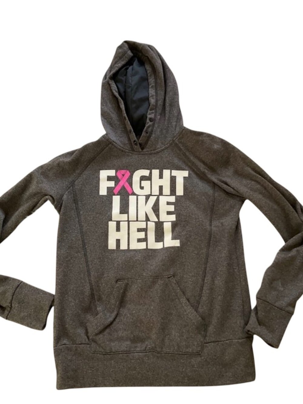Adidas Ultimate Gray Hoodie "Fight Like Hell" Cancer Small